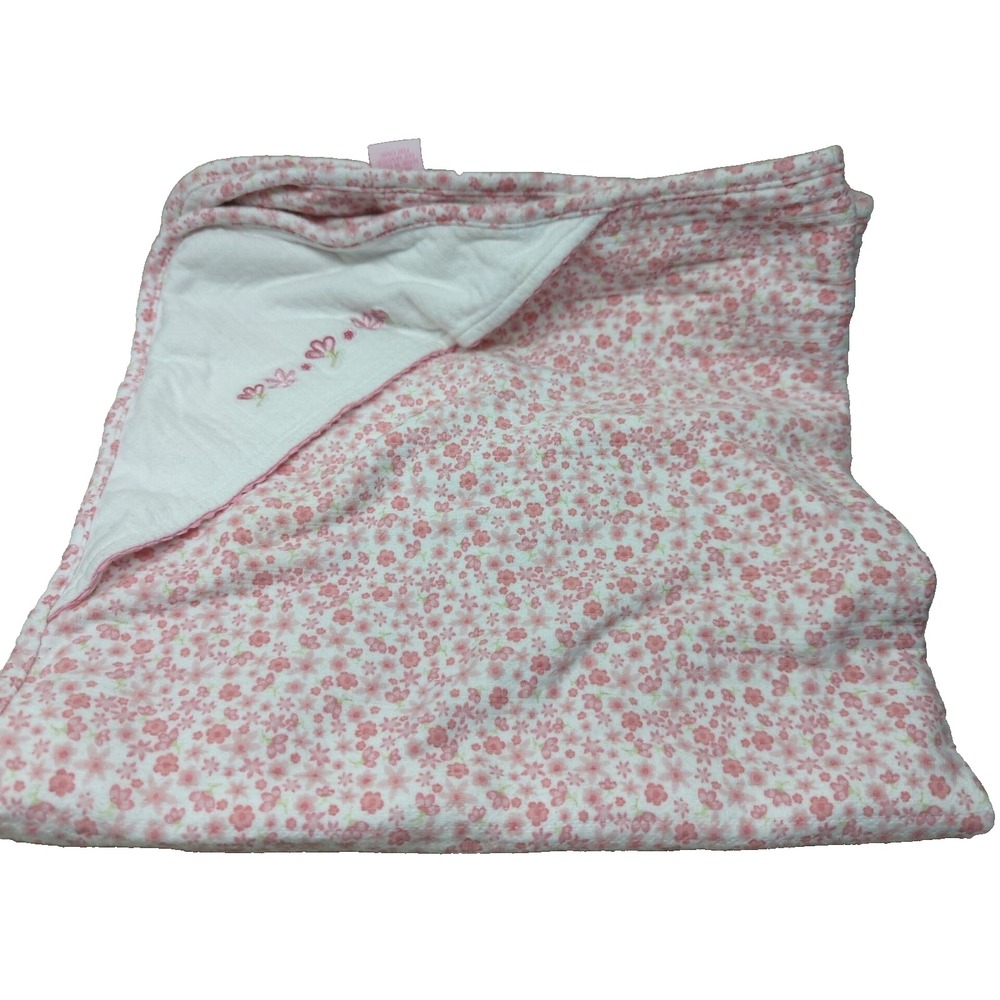 Newton Baby TJ Maxx Cotton Receiving Blanket hood white pink flowers reversible